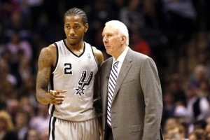 Kawhi Leonard à l'écoute des consignes de Greg Popovich - bleacherreport.com